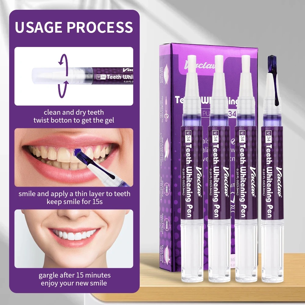 바츨라프 V34 퍼플 치아 미백 젤 펜, 얼룩 제거 및 - Teeth Whitening Before And After 리뷰 및 가격